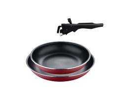 Набір сковорідок зі знімною ручкою Bergner Click & cook, 22/26 см, червоний (BG-31605-RD)